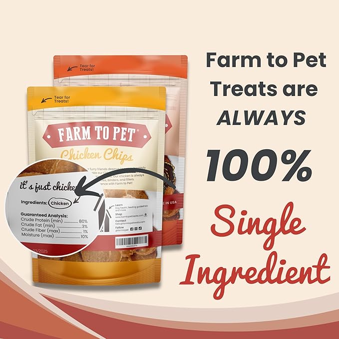 Farm To Pet - Dog Training Treats Chicken & Turkey Chip Protein Pack, 100% All Natural, Single Ingredient Training Treats, Made in USA, for Small, Medium, and Large Dogs