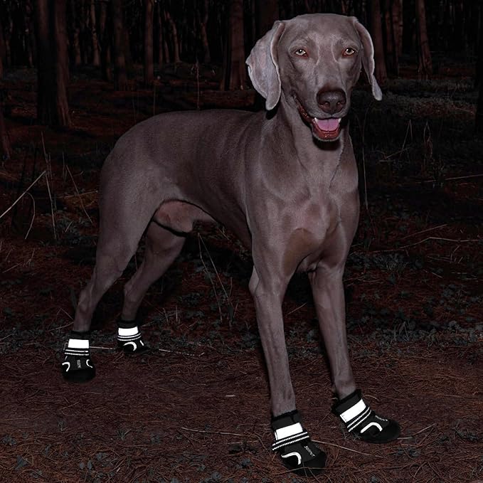 Dog Shoes, Waterproof Dog Boots & Paw Protectors with Anti-Slip Sole, 4pcs/Set Pet Dog Booties, Reflective Dog Shoes for Small Medium Large, Winter Snowy Summer Hot Pavement (Black, 3# (XS))