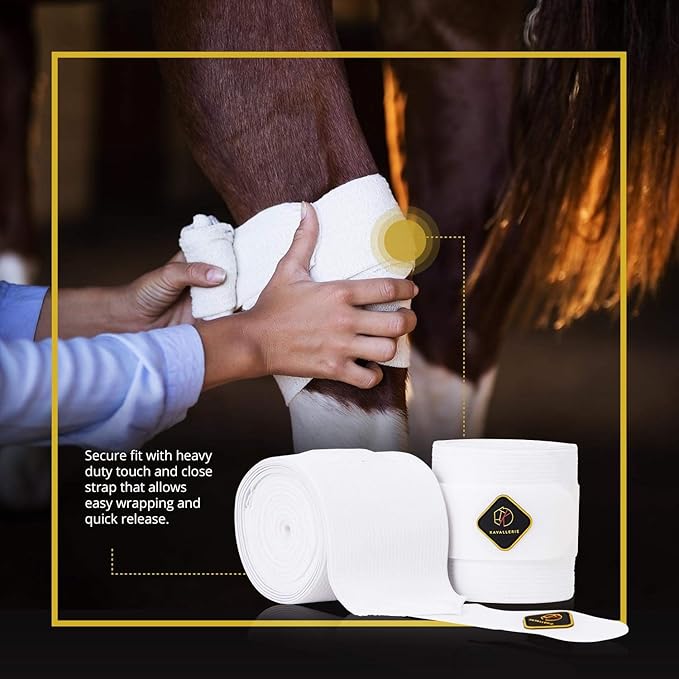 Kavallerie Elastic Fleece Bandages for Horses, Non- Slip and Snug fit Breathable Material for Injury Protection and Superior Legs Support, Stocking up Solution - White - (2 Units Per Pack)