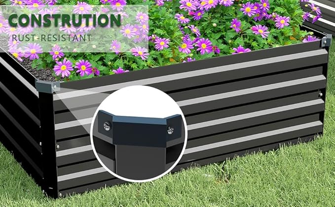 MGNO 2pcs 10x3x1FT Galvanized Raised Garden Bed-Outdoor Planter Box for Vegetables-Metal Garden Bed,Rectangle Planting Box for Herb,Flower,Black