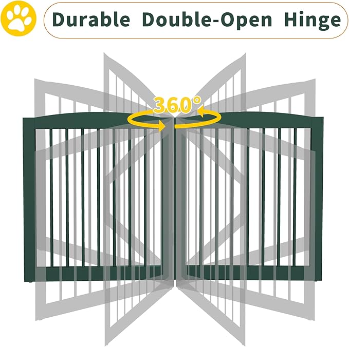Freestanding Pet Gate for Dogs, Foldable Wooden Dog Gate for House, Indoor Dog Gate for Stairs, Doorways, Step Over Pet Puppy Safety Fence, 80 Inch Wide, 4 Panels 24", Green