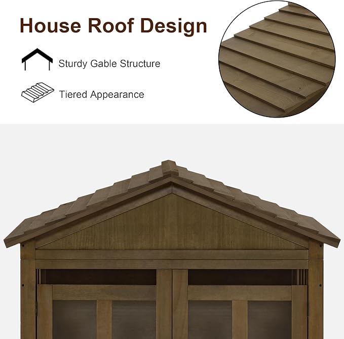 MCombo Wooden Dog House Furniture, Solid Wood Pet Kennel Indoor for Small/Medium Dogs, JD54 (Brwon, Medium)