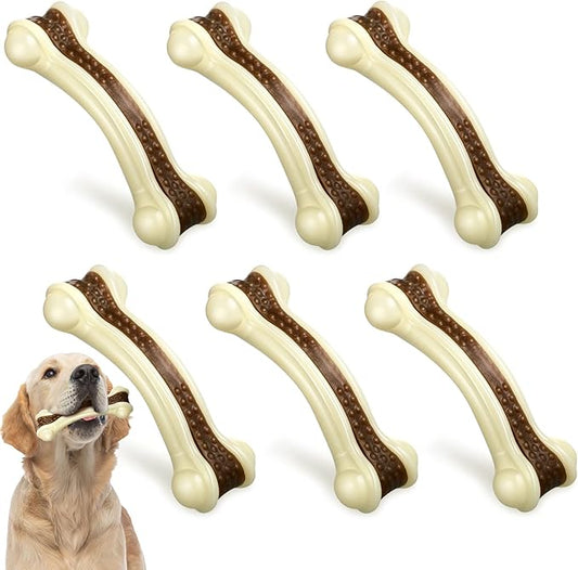 Sosation 6 Pcs Dog Toys for Aggressive Chewers Nylon Beef Flavor Bones Tough Puppy Teething Toys Puppy Chew Bones for Large Medium Small Breed Dogs Puppies Pets Chew Toys(Large)
