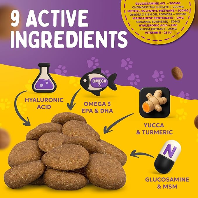 Joint Repair Hip and Joint Chews for Dogs Glucosamine, Chondroitin, MSM, Hemp, Omega 3 & Turmeric for Dog Joint Support, Mobility & Pain Relief - (120 Chicken Chews, Made in USA)