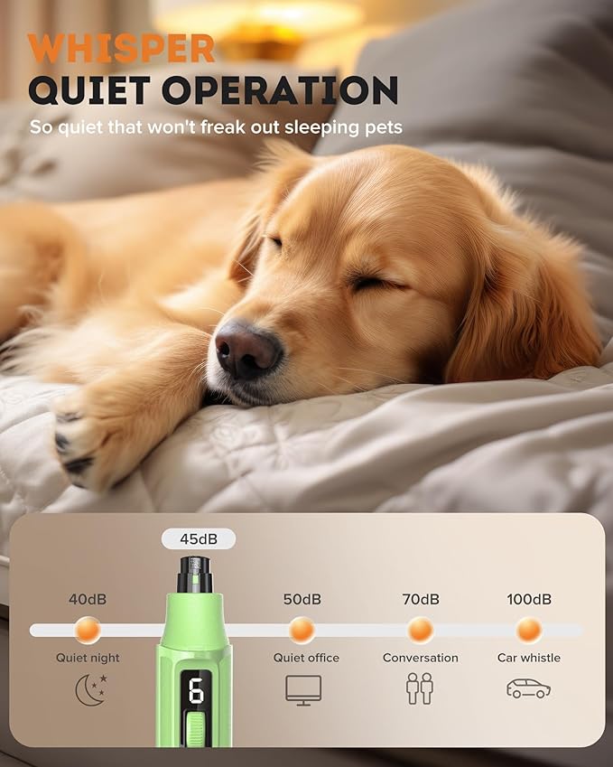 YABIFE 7-Speed Pet Nail Grinder with Light – Heavy Duty, Whisper Quiet Nail Trimmer for Dogs, Cats, Birds & Small Animals – Single-Handed Operation