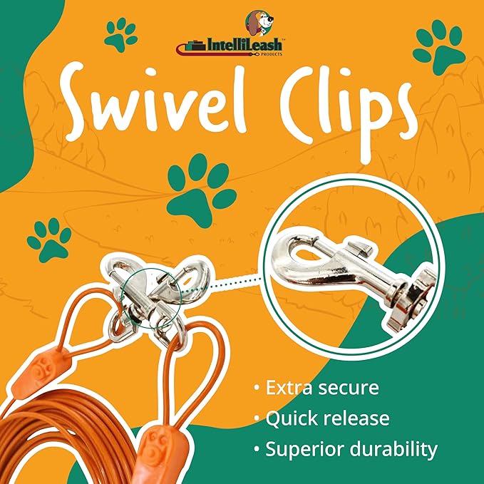 30FT Tie-Out Cables for Dogs - Strong, Safe, and Durable Dog Tie-Outs for Small Dogs up to 90 Pounds - Weather and Wear Resistant Galvanized Aircraft Cable for Outside Use