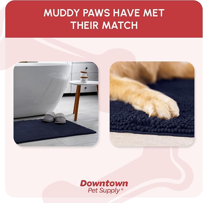 My Doggy Place Microfiber Dog Mat for Muddy Paws, 8' x 2' Navy Blue - Non-Slip, Absorbent and Quick-Drying Dog Paw Cleaning Mat, Washer and Dryer Safe - Hallway Runner