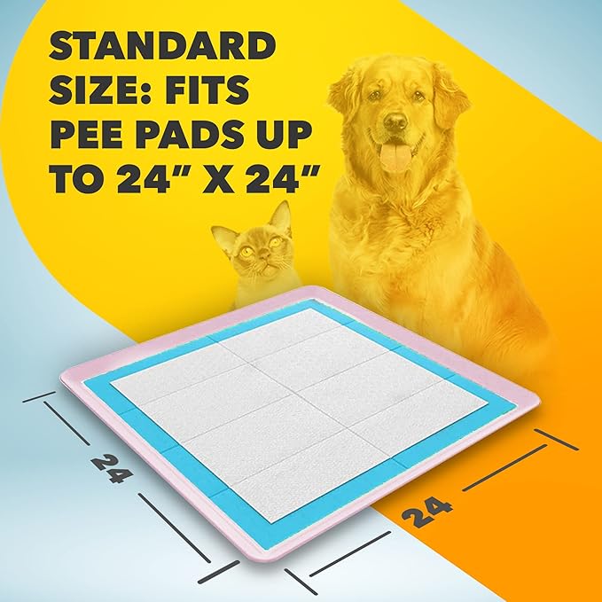 TidyFriend 2 Pack Dog Pee Pad Holder Tray Fits for 24” x 24” Wee Wee Pee Pads - Stable Grip, Raised Edges, Quick-Wipe Silicone Surface Dog Potty Tray Holder for Indoor Flooring Protection (Rose)