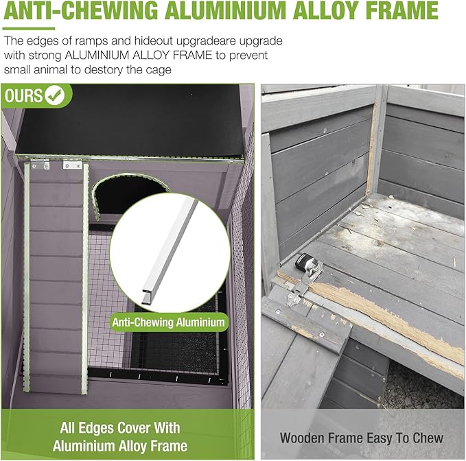 GUTINNEEN Rabbit Hutch Indoor Guinea Pig Cage Bunny House 36.6" Upgraded with Anti Chewing Edges, Cool Zinc Sheet, Leakproof PVC Layer, Wire Floor, Detachable Legs (Grey)
