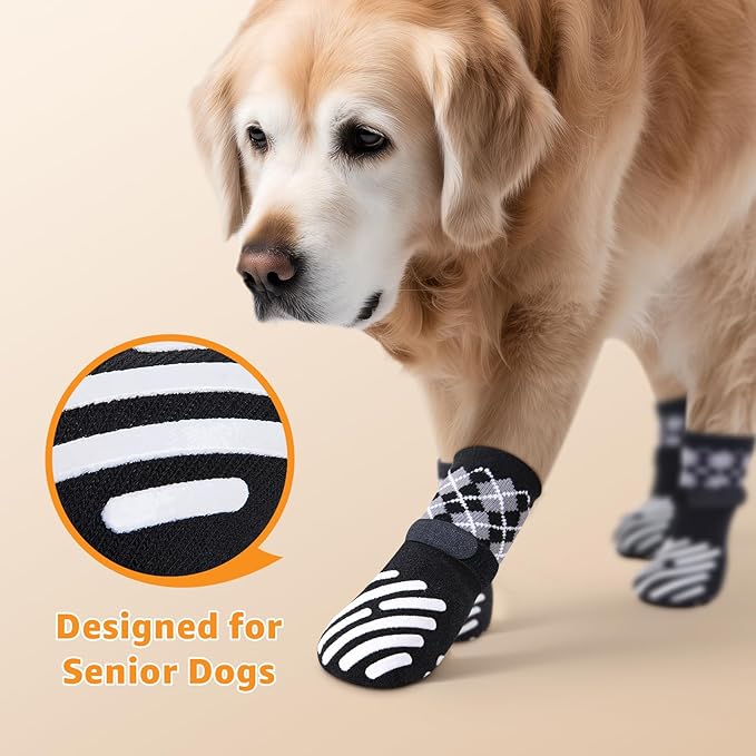 LOOBANI Dog Socks to Prevent Licking Paws - Dog Socks for Hardwood Floors Anti Slip for Traction Control - Dog Grippy Socks for Senior Dog Small Medium Large Dogs on Tile Floors, Black S