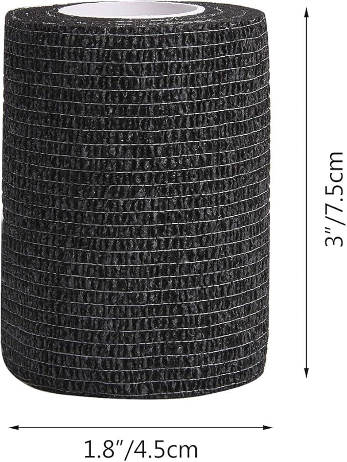TOBWOLF 12PCS First Aid Self Adherent Bandage, 3" x5yd / 7.5cmx4.5m Cohesive Bandage Tape Wrap, Elastic Athletic Non Woven Fabric Sport Wrap for Sports, Medical - Black