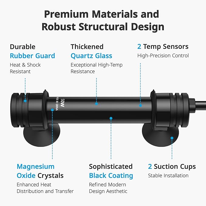 NICREW 50W Aquarium Heater with Temperature Adjustable Controller & Dual Sensors, 5-10 Gallon Submersible Fish Tank Heater, Overheat Protection