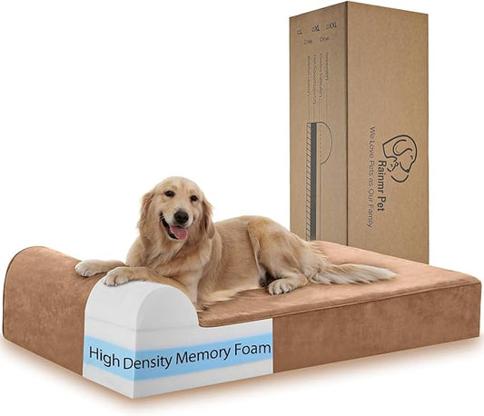 Orthopedic Dog Beds for Large Dogs, 7" Memory Foam Dog Beds with Waterproof Liner, Chew Proof Microsuede Cover, Removable and Washable, Nonskid Bottom, 48"x30" L Khaki