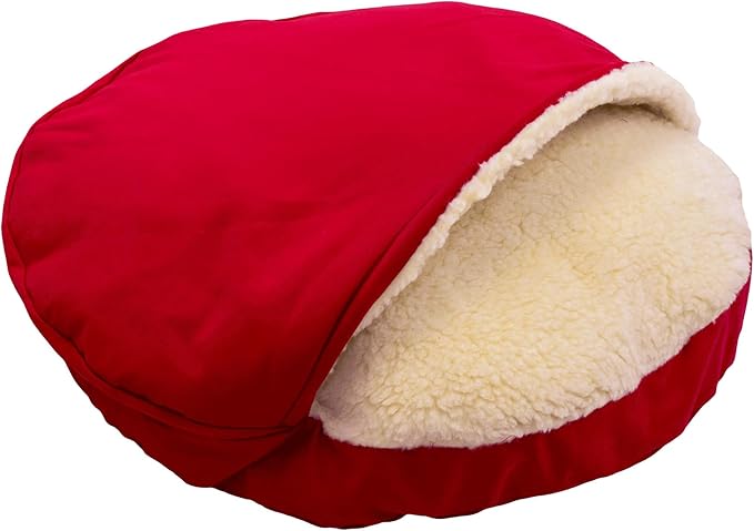 Snoozer Classic Poly-Cotton Cozy Cave Pet Bed, Large, Red.