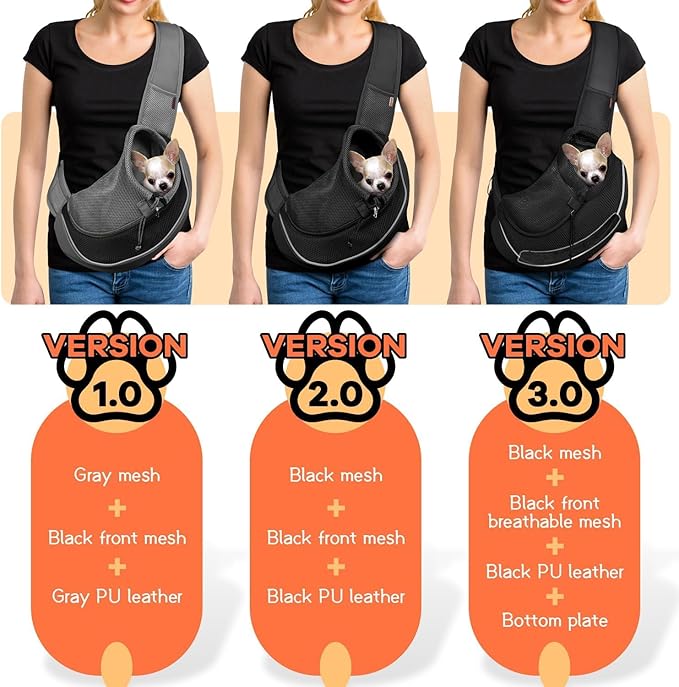 YUDODO Pet Sling Carrier for Small Dogs & Cats – Hands-Free Puppy Carrier with Safety Hook, Large Zipper Pocket, Soft Breathable Mesh, Adjustable Strap & Reflective Strip (Black 2.0 L)