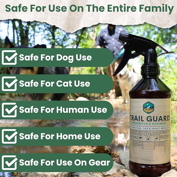 Trail Guard Natural Extra Strength Insect, Flea and Tick Spray for Dogs, Cats, People & Home (16oz, Cedarwood & Rosemary)