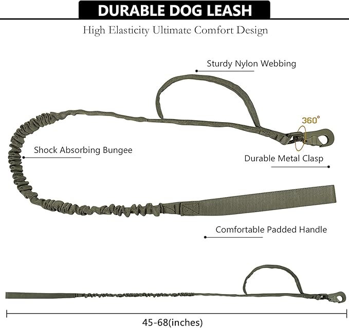 Tactical AirTag Dog Collar Leash Set - Heavy Duty, Adjustable GPS Collar Compatible with Apple AirTag, with Holder & Control Handle for Medium/Large Dogs [Green, XL]