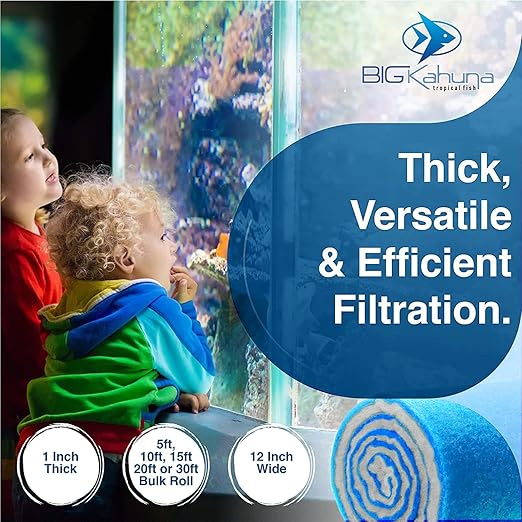 Big Kahuna Aquarium Filter Floss Rolls – 12-inch Pond and Aquarium Filter Media – 1-inch Thick Wet/Dry Aquarium Filter Pad – Bonded Filter Media Pad for Freshwater or Marine Aquariums, Ponds – 30ft