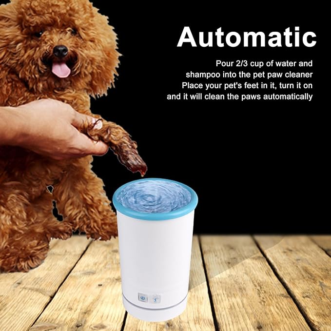 Automatic Dog Cleaner, Soft Electric Washer USB Rechargeable Portable Cleaner Cup, Dog Foot Cleaning Machine for Small to Medium Dogs Cats (White Blue)