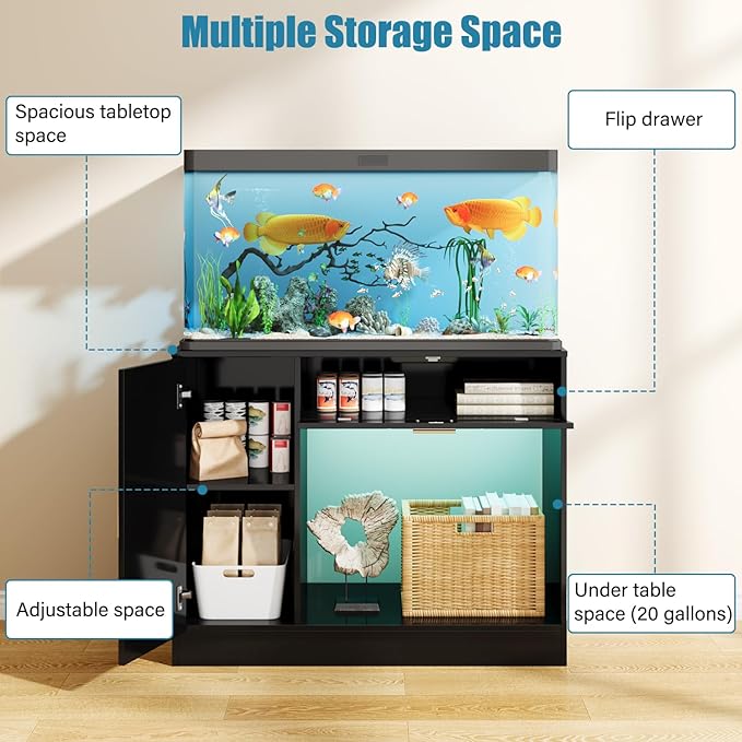Heavy-Duty 40 Gallon Aquarium Stand, Modern Dual Tank Cabinet with Hidden Cord Organizer & 550lbs Capacity, 30-50 Gallon Fish Tank Stand, Waterproof and Adjustable Shelf, Black
