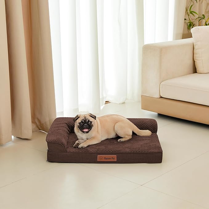Orthopedic Dog Bed Medium Size Dog, 3 Inch Memory Foam Pet Bed for Small and Medium Dogs, Washable Removable Cover, Nonskid Bottom, Waterproof, 35x23 Inches, M Brown Grey