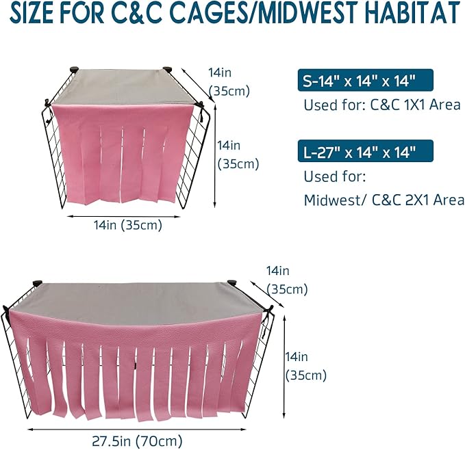 RIOUSSI Guinea Pig Hideout Hideaway Corner Fleece Toys Cage Accessories with Reversible Sides, Heart/Gray+Pink, 27"x14"x14"