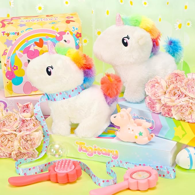 Tagitary Plush Toy Interactive Unicorn Toys for Kids with Sounds,Walking,Tail Wagging and Head Nodding, Unicorn Stuffed Toys for Kids with Leash,Christmas Birthday Gift for Toddlers Kids