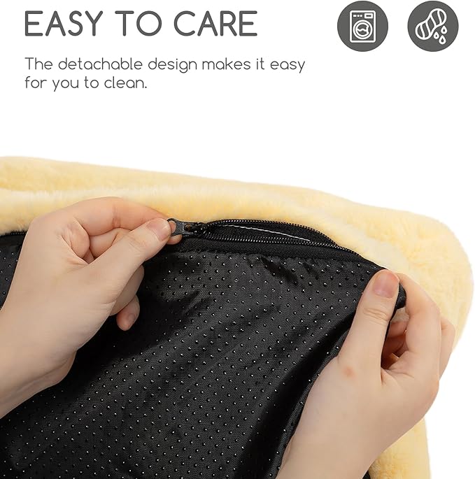 Hollypet Fluffy Plush Dog Cat Pet Couch Soft Calming Sofa Bed for Medium Small Cats and Dogs, Yellow