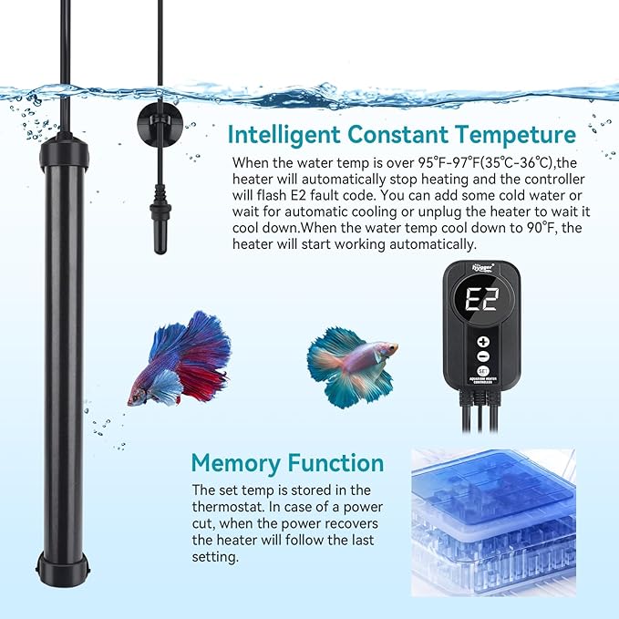 hygger Marine Aquarium Heater 500W,Titanium Heater with Digital LED Controller & Temperature Probe,Submersible Fish Tank Heater with Temperature Calibration,for Saltwater Freshwater Tank 70-80Gallon