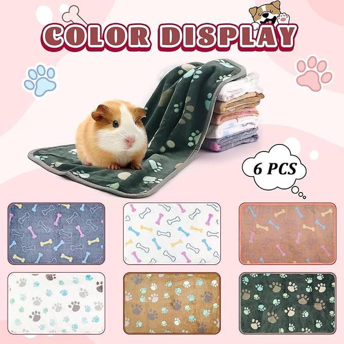 6 Pcs Washable Guinea Pig Blankets Absorbent Small Animal Fleece Bedding Waterproof Cage Liners Reusable Pet Pee Pad Sleep Mat Cover for Rabbit Rat Hamster Ferret Chinchilla Hedgehog (16"x24")