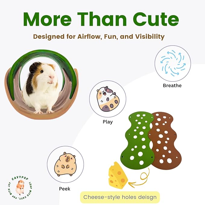 Guinea Pig Tunnel Foldable Fleece Hideout Tube with Cheese-Hole Design Soft Cozy Hideaway for Guinea Pig Cage Corner Indoor Play and Napping-Green