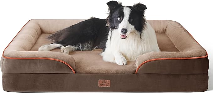 Bedsure Orthopedic Dog Beds Large Sized Dog - Washable Large Dog Cat Bed Waterproof, Comfort Dogs Couch Sofa with Washable Removable Cover, Pet Bed with Nonskid Bottom, Brown, 35"