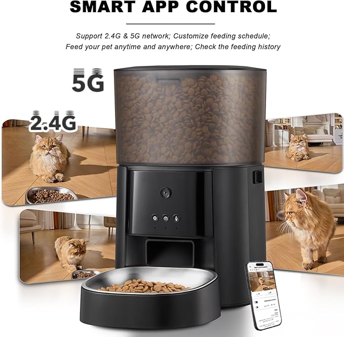 Automatic Cat Feeder with Camera & Voice Interaction, WiFi/App Control, 4L Dry Food Dispenser for Cats & Dogs with Freshness Preservation, Custom Feeding Times & Portions, Dual Power