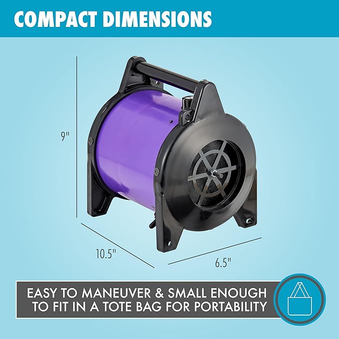 GustyAir Mini Dog Blow Dryer - Professional, Commercial Grade Force Dryer for Groomers - Quiet, High Velocity Air Dryer, Hose Attachments, Variable Speed, No Heating Element - USA Company - Black