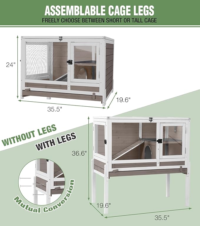 GUTINNEEN Guinea Pig Cage Rabbit Cage Indoor with Chew-Proof Edges, Clean Deep Tray, Leakproof PVC Layer, Small Animals Cage with Adjustable Legs - Brown
