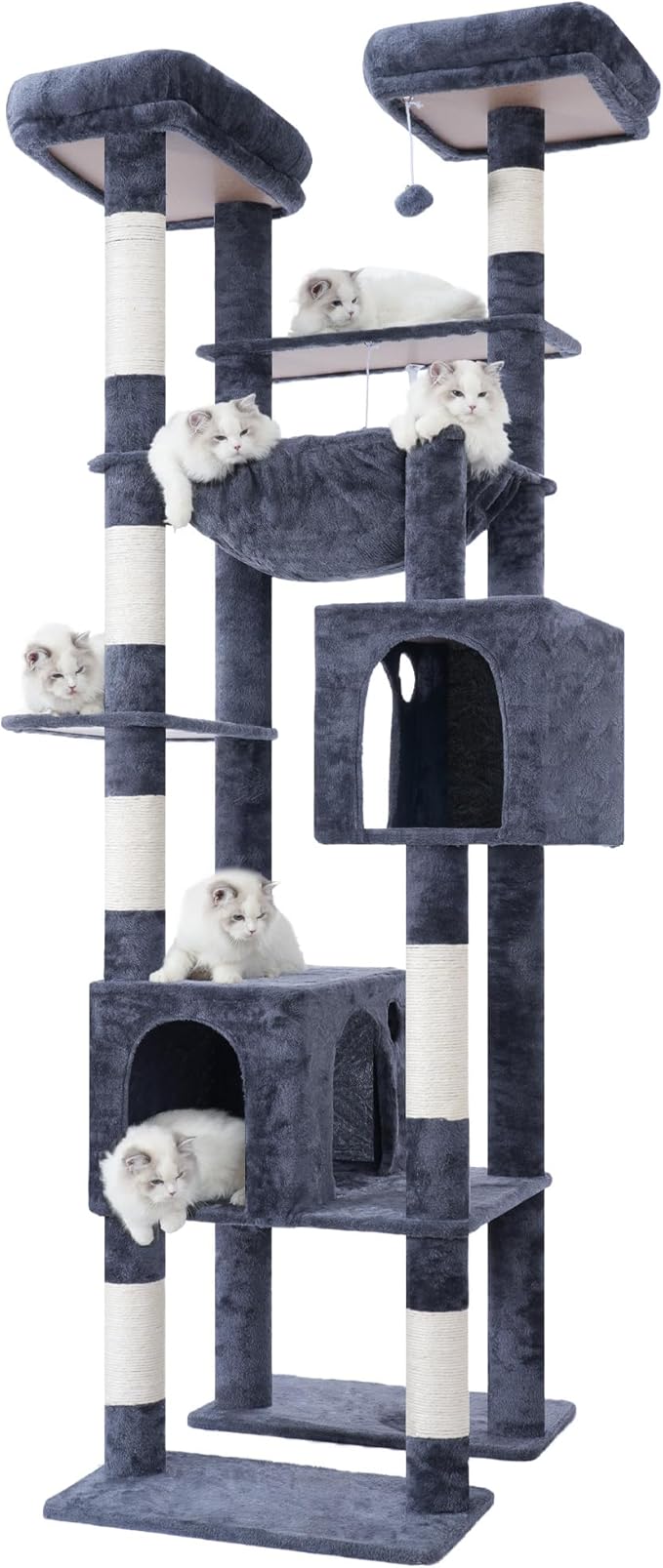 Hey-brother Tall Cat Tree Tower, Heavy Duty Scratching Posts with Large Platforms, Cozy Condos, Big Hammock, Toy Balls, Multi-Level Furniture for Indoor Adult Cats, 80.7 Inches, Smoky Gray MPJ039G
