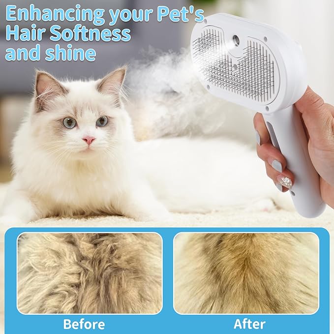 Dog Brush for Shedding, Cat Brushes for Indoor Cats, Cat Brush for Shedding - Pet Grooming Supplies with Steam, Hair Removal Comb Spray for Long-Haired Cats and Dogs (Waterless Shampoo)