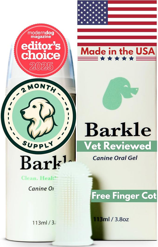 Barkle Vet Approved Dog Teeth Cleaning Toothpaste & Tooth Brushing Kit | Eliminate Plaque, Tartar & Bad Breath | Mint Dog Breath Freshener Gel | Puppy & Small Breed Safe | Free Finger Brush (60 Days)