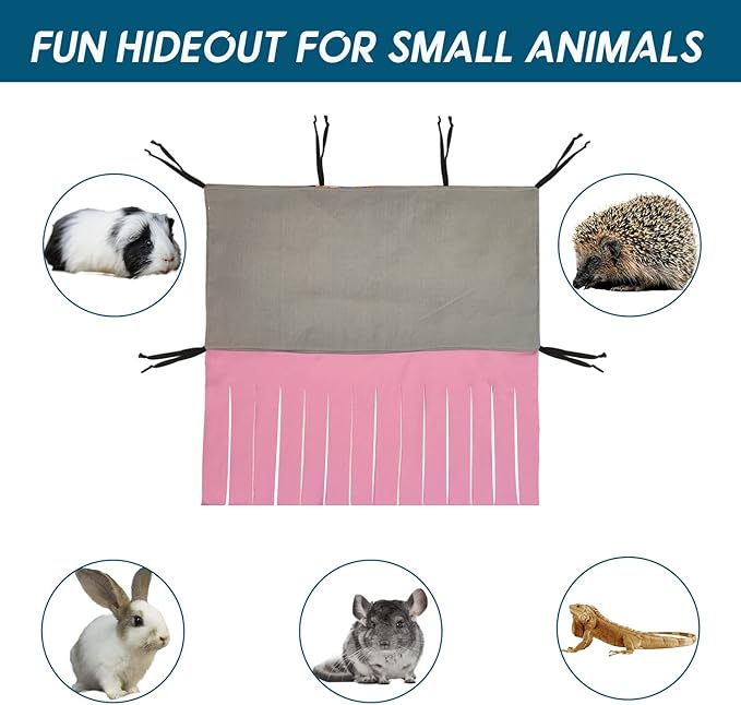 RIOUSSI Guinea Pig Hideout Hideaway Corner Fleece Toys Cage Accessories with Reversible Sides, Heart/Gray+Pink, 27"x14"x14"
