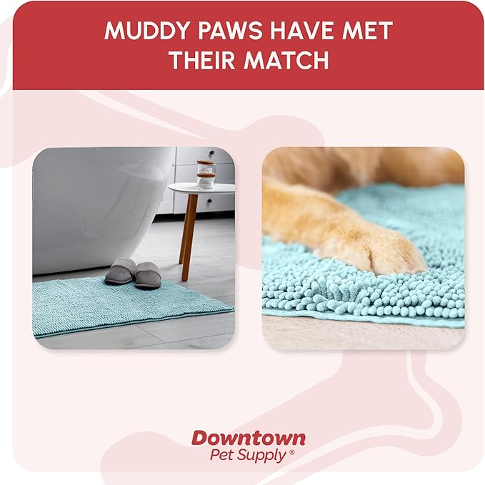 My Doggy Place Microfiber Dog Mat for Muddy Paws, 36" x 26" Light Blue - Absorbent and Quick-Drying Dog Paw Cleaning Mat, Washer and Dryer Safe - Non-Slip Rubber Backed Dog Floor Mat, Large