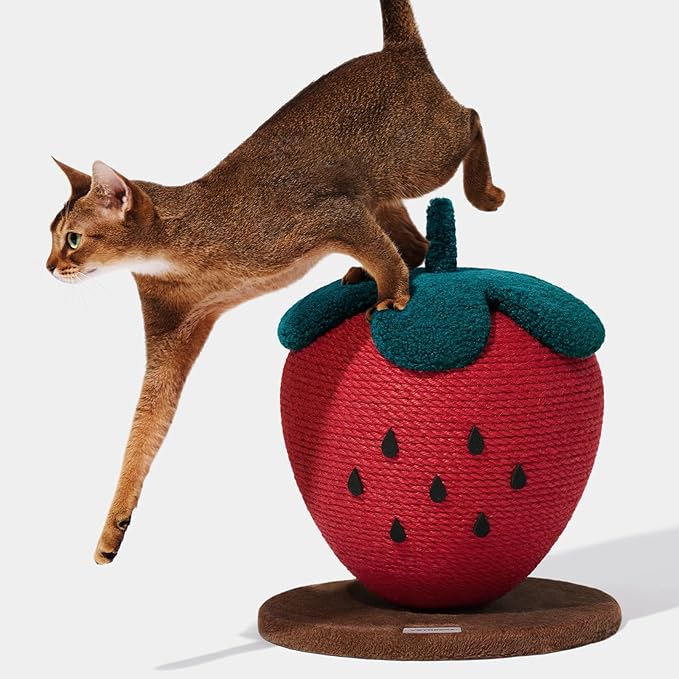 VETRESKA Strawberry Cat Scratching Post, Cute Cat Scratcher with Sisal Rope, Vertical Cat Scratch Post for Indoor Cat and Kitten, Ring Paper Strawberry Leaves Attract Cats