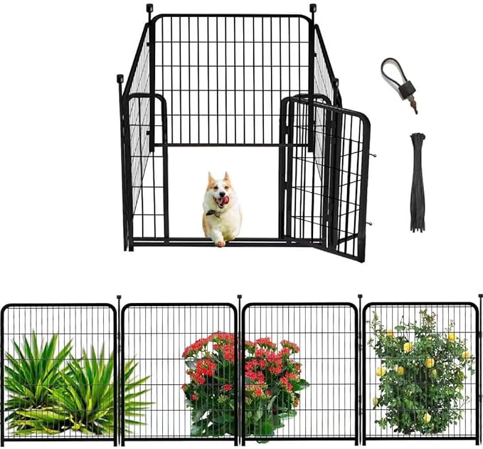 Dog Playpen 48 inch(H) 4 Panels Dog Fence Outdoor for Yard. Metal Dog Pen Heavy Duty Pet Puppy Exercise Pen for Rv Camping Garden Yard, Wide Door Low Threshold Dog Fence Total 8.9 Ft(L)