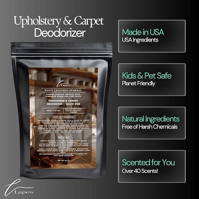 White Cinnamon Pumpkin Carpet Freshener Powder Refill 36 oz | Powerful Odor Eliminator for Home | Upholstery Deodorizer | Carpet Deodorizer | Pet Urine | Cat Litter Box