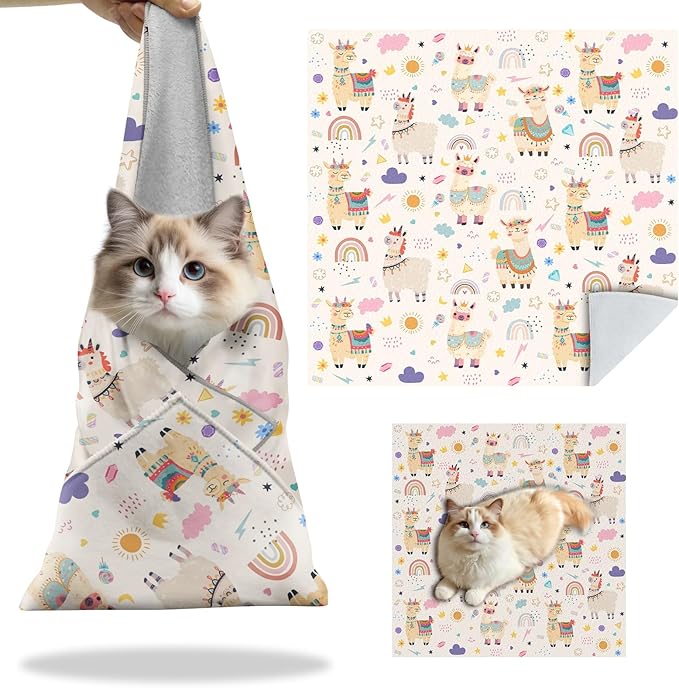 27.6"Cat Grooming Wrap, Self Adhesive Cat Wrap for Cutting Nails, Anti-Escape Calming Cat Swaddle Wrap for Medicine Ear Cleaning, Alpaca Anti-Scratch Cats Burrito Restraint Blanket, Practical Pet Tool