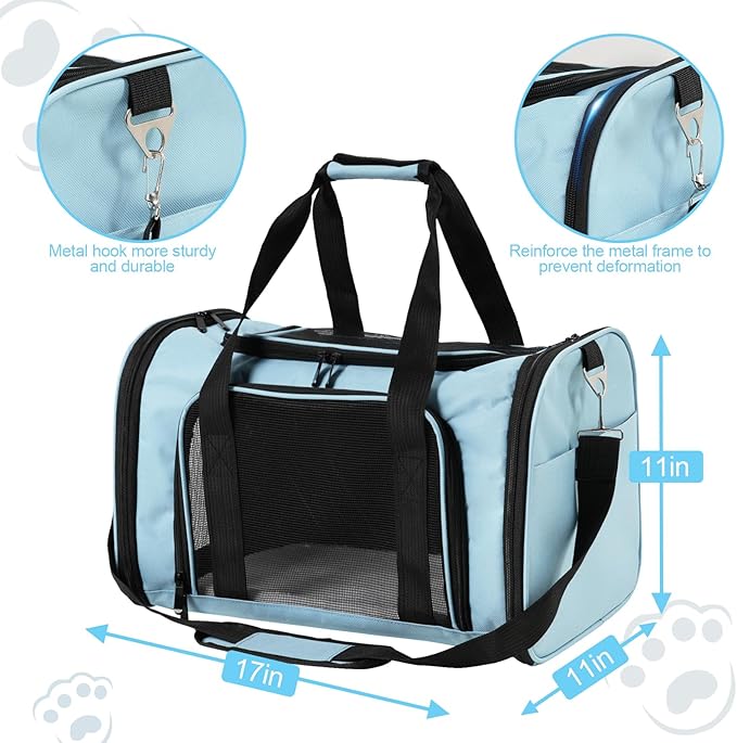 Roaringkitty Travel in Style: Portable Pet Carrier for Small Pets up to 15 Lbs- Airline Approved, Collapsible & Comfortable cat/Puppy Soft Sided Bag (Blue)