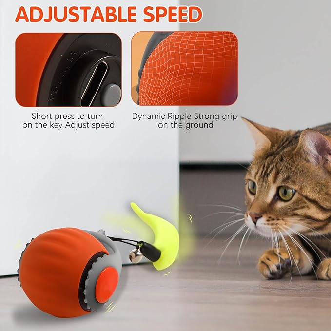 Speedy 3.0 Tail Upgrade Speedy 3.0 Tail Cat Toy,2025 New Turbo Smart Interactive Cat Ball for Indoor,Automatic Moving Smart Toys withTail Two Speed Adjustment (Orange)