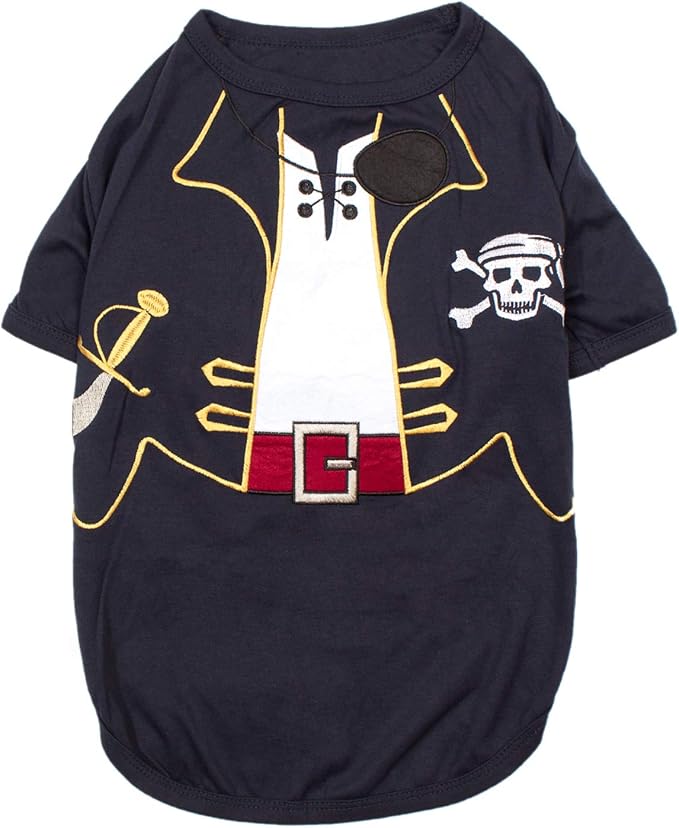 Parisian Pet Captain Sparrow - Pirate Dog Shirt - Embroidered Costume, 100% Cotton & Polyester, Sleeved, Black - Large Dog Shirt