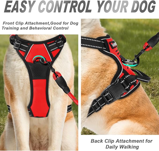 BARKBAY No Pull Dog Harness Front Clip Heavy Duty Reflective Easy Control Handle for Large Dog Walking(Red,M)