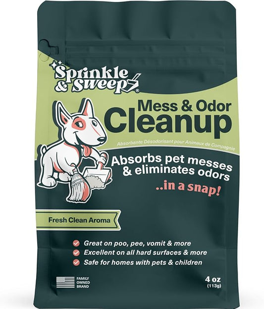 Sprinkle & Sweep Pet Accident Cleanup for all Hard Surface - Non Toxic Quick Pet Mess Cleaner & Odor Remover for Urine, Poop, Vomit, Diarrhea & Potty Training, Travel Pack (4oz)