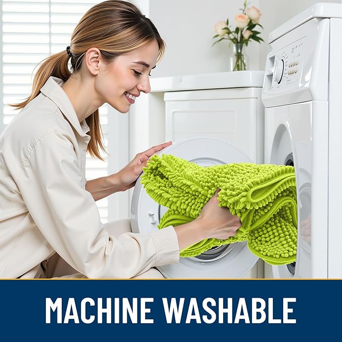 Smiry Dog Door Mat for Muddy Paws 30x20, Absorbs Moisture and Dirt Doormat, Non-Slip Washable Quick Dry Chenille Front Door Mat Indoor Entrance, Entryway Carpet for Inside Floor, Bright Green